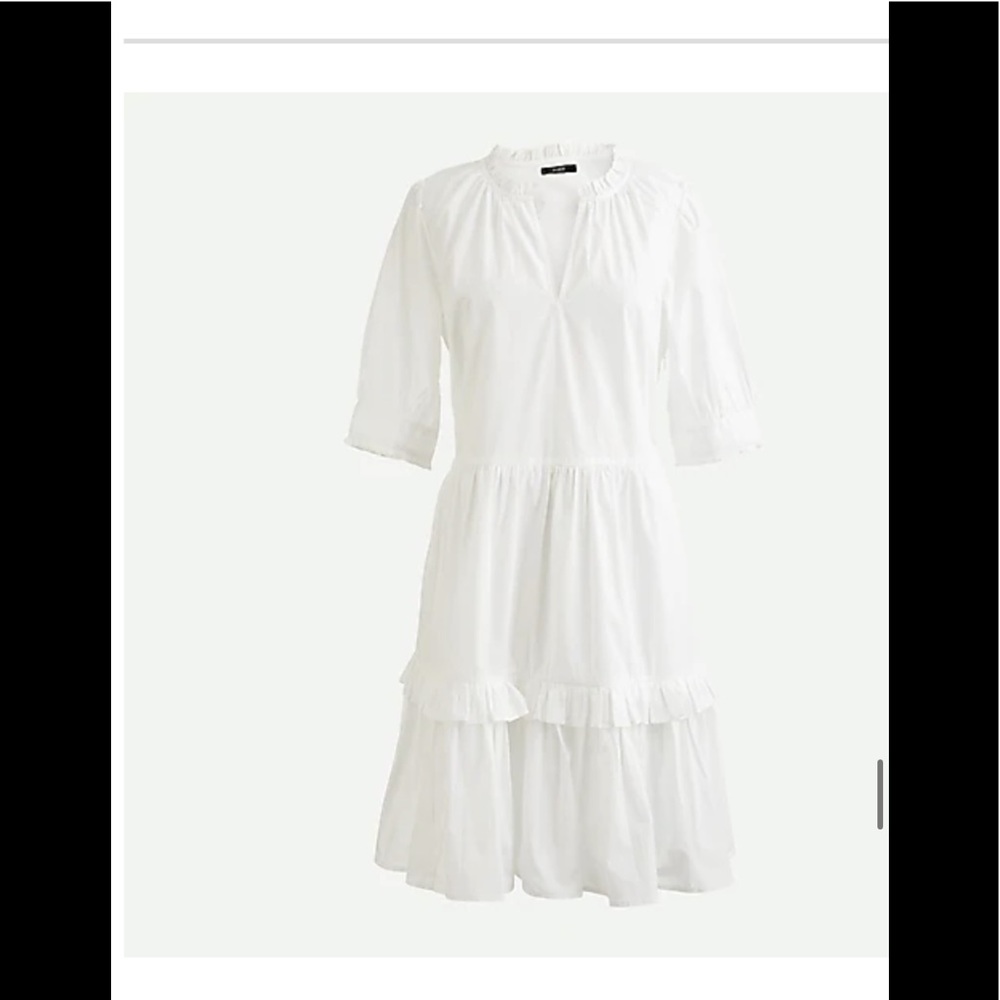 J.Crew Tiered Dress 3/4 Ruffle Puff Sleeve Tier White Dress Cotton Poplin NWT